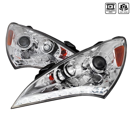 Spec-D Tuning 10-12 Hyundai Genesis LED Projector Headlight Chrome Housing 2LHP-GENS210-TM